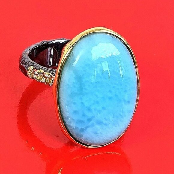 Handmade 28 ct 925 Sterling Silver Ring Sz 7 with Natural Larimar Gemstone - Picture 1 of 13